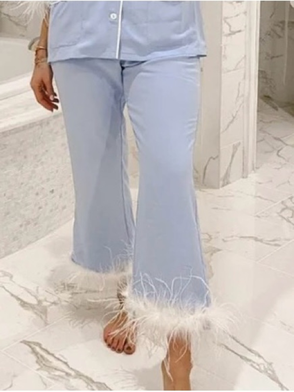 Sleeper Light Blue Feather-Trim Pajama Bottoms
